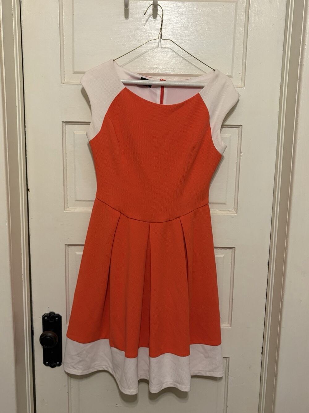 Metaphor Size 6 White Orange Color Block Fit Flare Lined Dress Back Zip